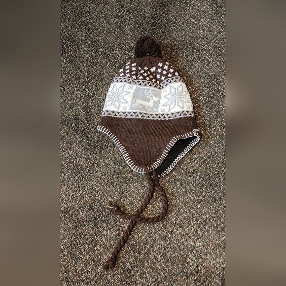 Knit Hat Brown Winter Print - Picture 1 of 4